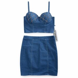 Haute Monde Indigo Denim Skirt Set